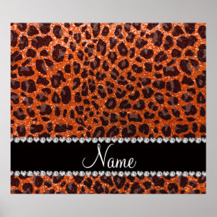 Aangepaste naam oranje glitterblad afdrukken poster