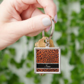 Aangepaste naam oranje glitterblad afdrukken sleutelhanger (Hand)