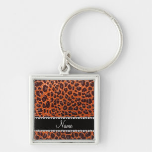 Aangepaste naam oranje glitterblad afdrukken sleutelhanger