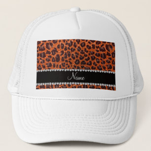 Aangepaste naam oranje glitterblad afdrukken trucker pet