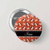 Aangepaste naam oranje glitterpinguïns igloos ronde button 5,7 cm (Voorkant /achterkant)