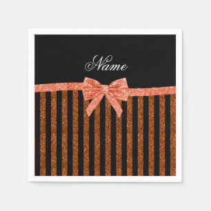 Aangepaste naam oranje glitterstrips servetten