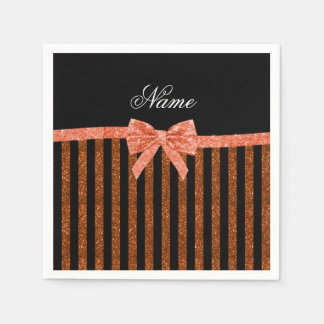 Aangepaste naam oranje glitterstrips servetten