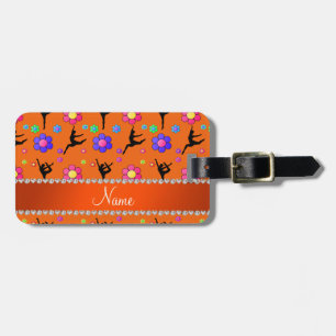 Aangepaste naam oranje gymnastiek bloemen bagagelabel