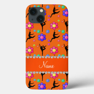 Aangepaste naam oranje gymnastiek bloemen Case-Mate iPhone case