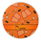 Aangepaste naam oranje hockeysticks, kieuwnetten keramische knop (Voorkant)