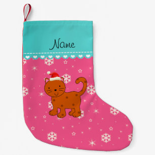 Aangepaste naam oranje kattenroze sneeuwvlokken st kleine kerstsok
