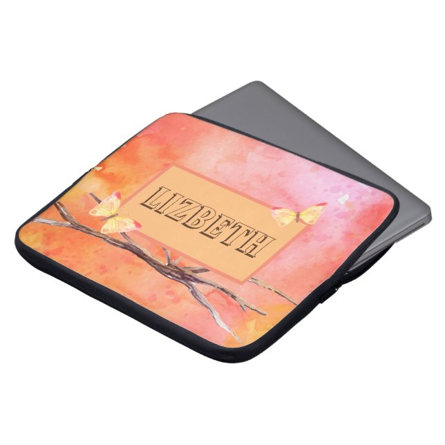 Aangepaste naam Oranje Laptop Sleeve (Voorkant top)