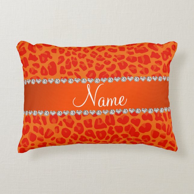 Aangepaste naam oranje leopard patroon accent kussen (Voorkant)