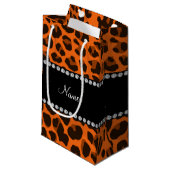 Aangepaste naam oranje leopard patroon klein cadeauzakje (Voorkant Gekanteld)