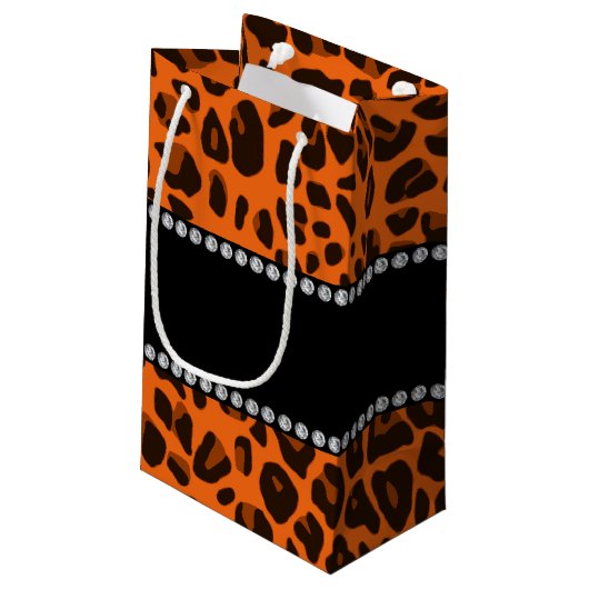 Aangepaste naam oranje leopard patroon klein cadeauzakje (Achterkant Gekanteld)