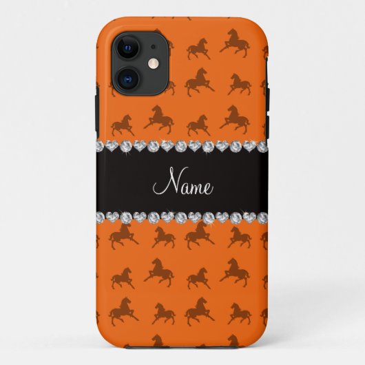 Aangepaste naam oranje paardenpatroon Case-Mate iPhone case (Achterkant)