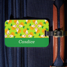 Aangepaste naam oranje peren op groen bagagelabel