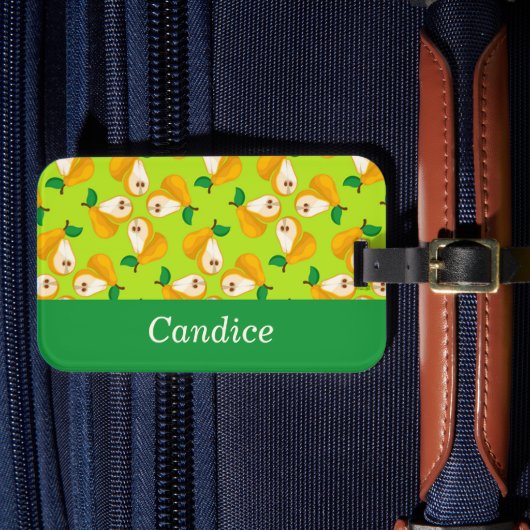 Aangepaste naam oranje peren op groen bagagelabel (Voorkant Insitu 4)