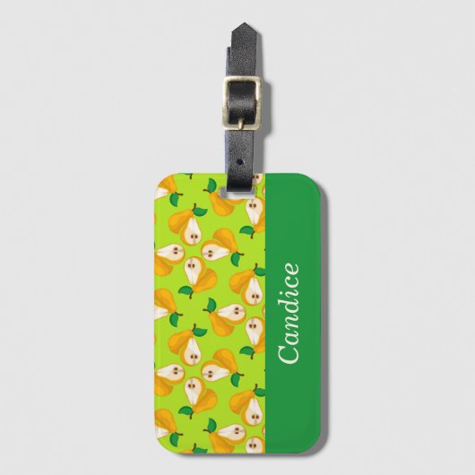 Aangepaste naam oranje peren op groen bagagelabel (Voorkant (verticaal))