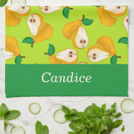 Aangepaste naam oranje peren op groen theedoek