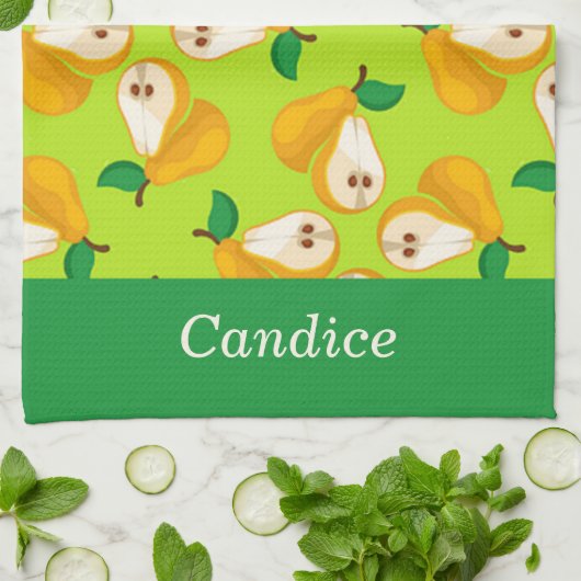 Aangepaste naam oranje peren op groen theedoek (Gevouwen)