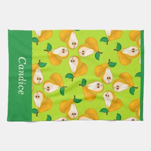 Aangepaste naam oranje peren op groen theedoek (Horizontaal)