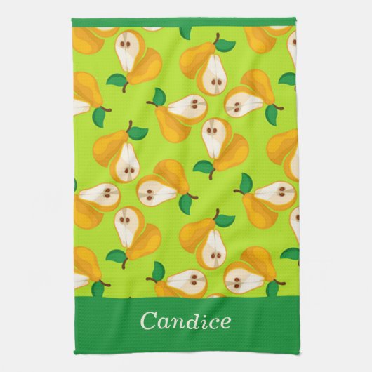 Aangepaste naam oranje peren op groen theedoek (Verticaal)