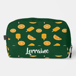 Aangepaste naam oranje plakken en consumptie-ijs toilettasje