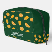 Aangepaste naam oranje plakken en consumptie-ijs toilettasje (Rechterhoek)