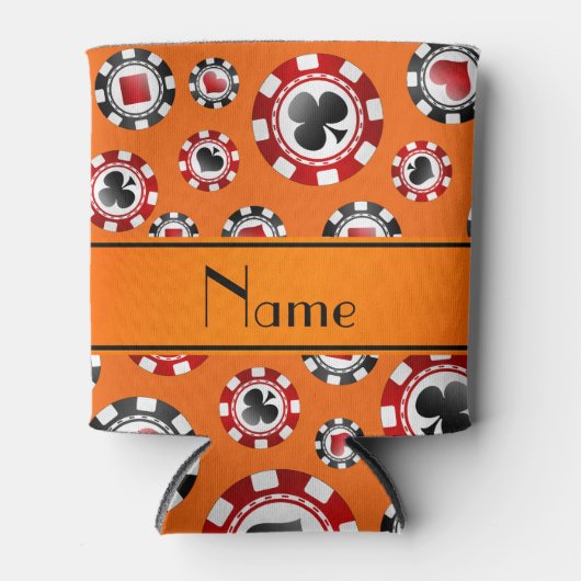 Aangepaste naam oranje pokerchips blikjeskoeler (Voorkant)