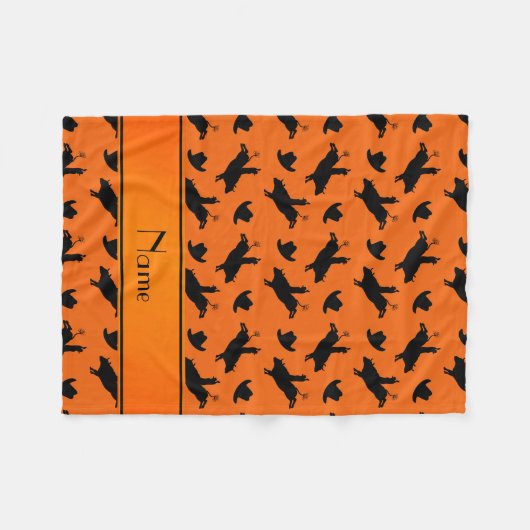 Aangepaste naam oranje rodeo bull-rijpatroon fleece deken (Voorkant (Horizontaal))