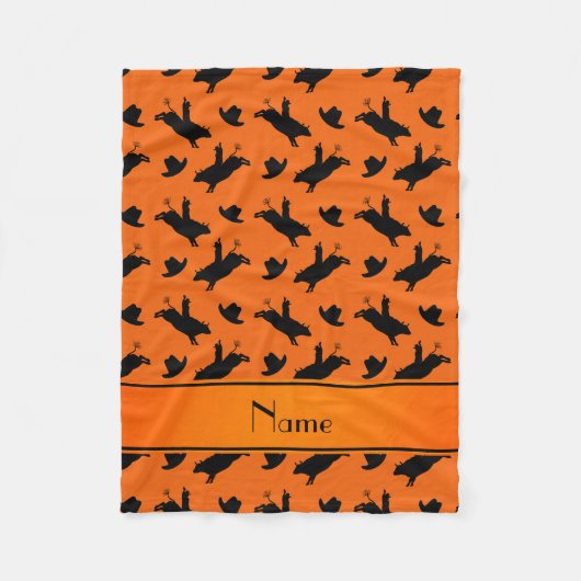 Aangepaste naam oranje rodeo bull-rijpatroon fleece deken (Voorkant)