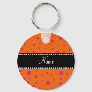 Aangepaste naam oranje roze poka-punten sleutelhanger