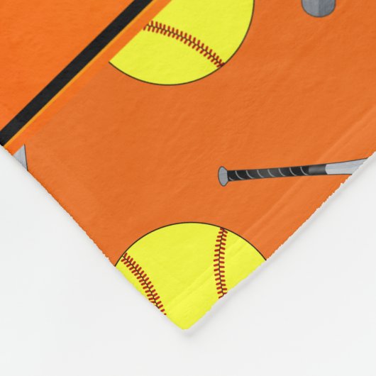 Aangepaste naam oranje softballpatroon fleece deken (Hoek)