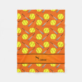 Aangepaste naam oranje softballpatroon fleece deken (Voorkant)