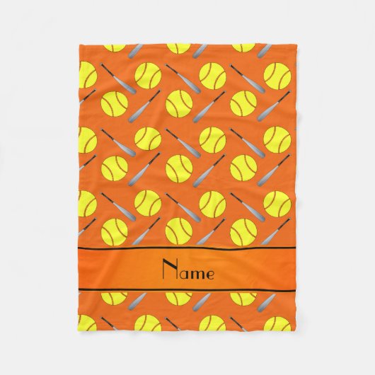 Aangepaste naam oranje softballpatroon fleece deken (Voorkant)