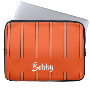Aangepaste naam oranje strepen laptop sleeve