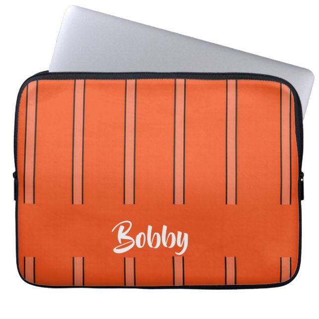 Aangepaste naam oranje strepen laptop sleeve (Voorkant)
