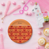 Aangepaste naam oranje tijgers rode hartenstrepen papieren bordje (Feest)