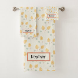 Aangepaste naam oranje tropische bladeren crème bad handdoek
