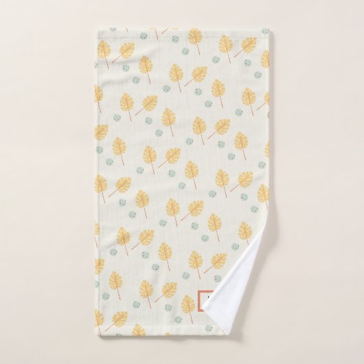 Aangepaste naam oranje tropische bladeren crème bad handdoek (Handdoek)