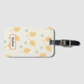 Aangepaste naam oranje tropische bladeren crème bagagelabel (Voorkant (horizontaal))