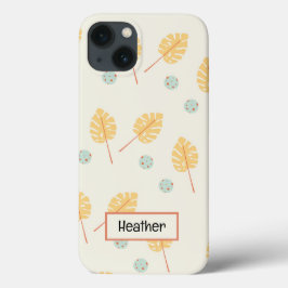 Aangepaste naam oranje tropische bladeren crème Case-Mate iPhone case