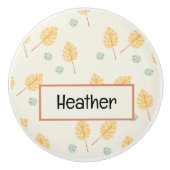 Aangepaste naam oranje tropische bladeren crème keramische knop (Voorkant)