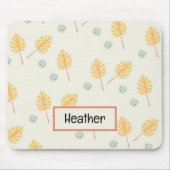 Aangepaste naam oranje tropische bladeren crème muismat (Voorkant)