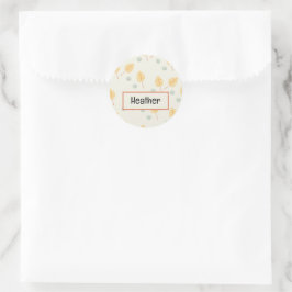 Aangepaste naam oranje tropische bladeren crème ronde sticker