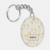 Aangepaste naam oranje tropische bladeren crème sleutelhanger (Voorkant Links)