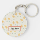 Aangepaste naam oranje tropische bladeren crème sleutelhanger (Achterkant)