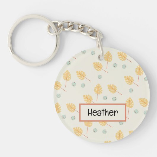 Aangepaste naam oranje tropische bladeren crème sleutelhanger (Voorkant)