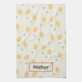 Aangepaste naam oranje tropische bladeren crème theedoek (Verticaal)