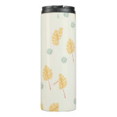 Aangepaste naam oranje tropische bladeren crème thermosbeker (Achterkant)