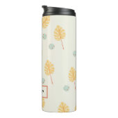 Aangepaste naam oranje tropische bladeren crème thermosbeker (Geroteerd rechts)