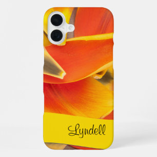 Aangepaste naam Oranje Tulp Bloemblaadjes Foto iPhone 16 Plus Hoesje