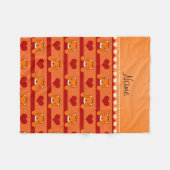 Aangepaste naam oranje vossen rode hartenstrepen fleece deken (Voorkant (Horizontaal))